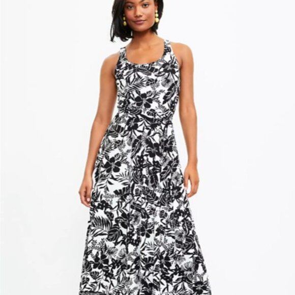 LOFT Palm Tie Waist Midi Dress - size XL - Picture 2 of 6